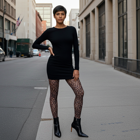 Cheetah Print Footless Tights – Animal Pattern Opaque Pantyhose