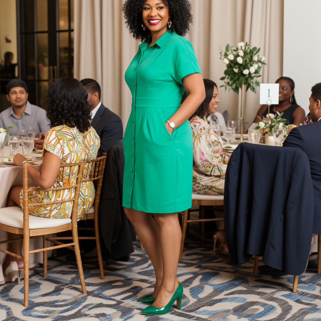 Button Front 2 Pocket Dress - Green