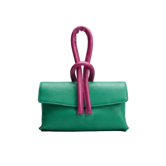 Riley Leather Clutch – Green Fuchsia
