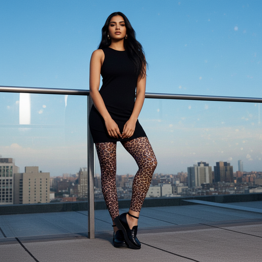 Cheetah Print Footless Tights – Animal Pattern Opaque Pantyhose