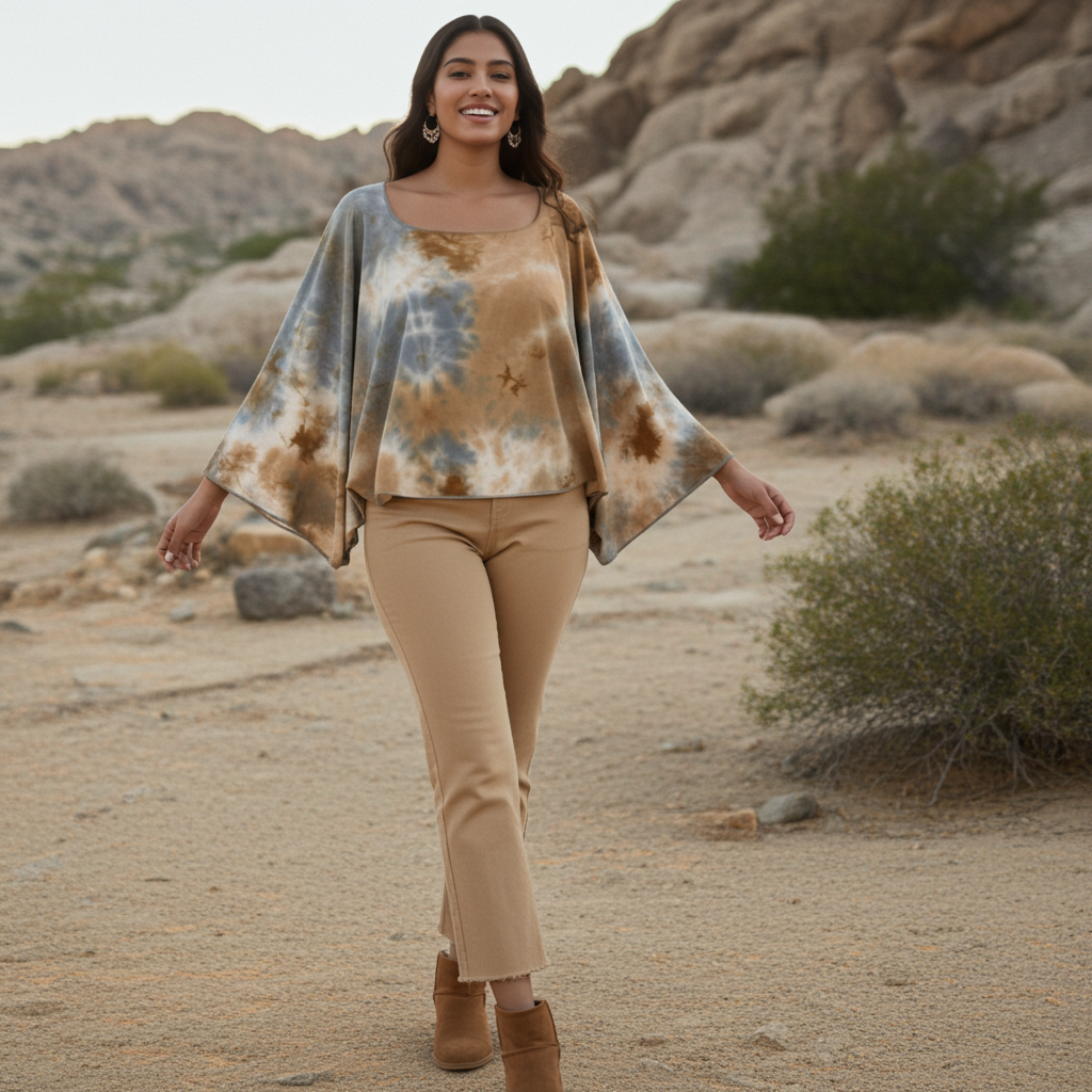 Top tipo jersey con efecto tie-dye y paisley - Nopal 