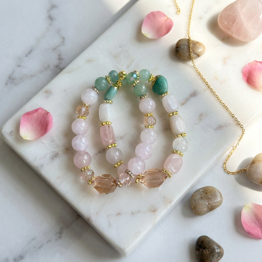 JBM Designs Green Aventurine & Rose Jade Beaded Bracelet - S6