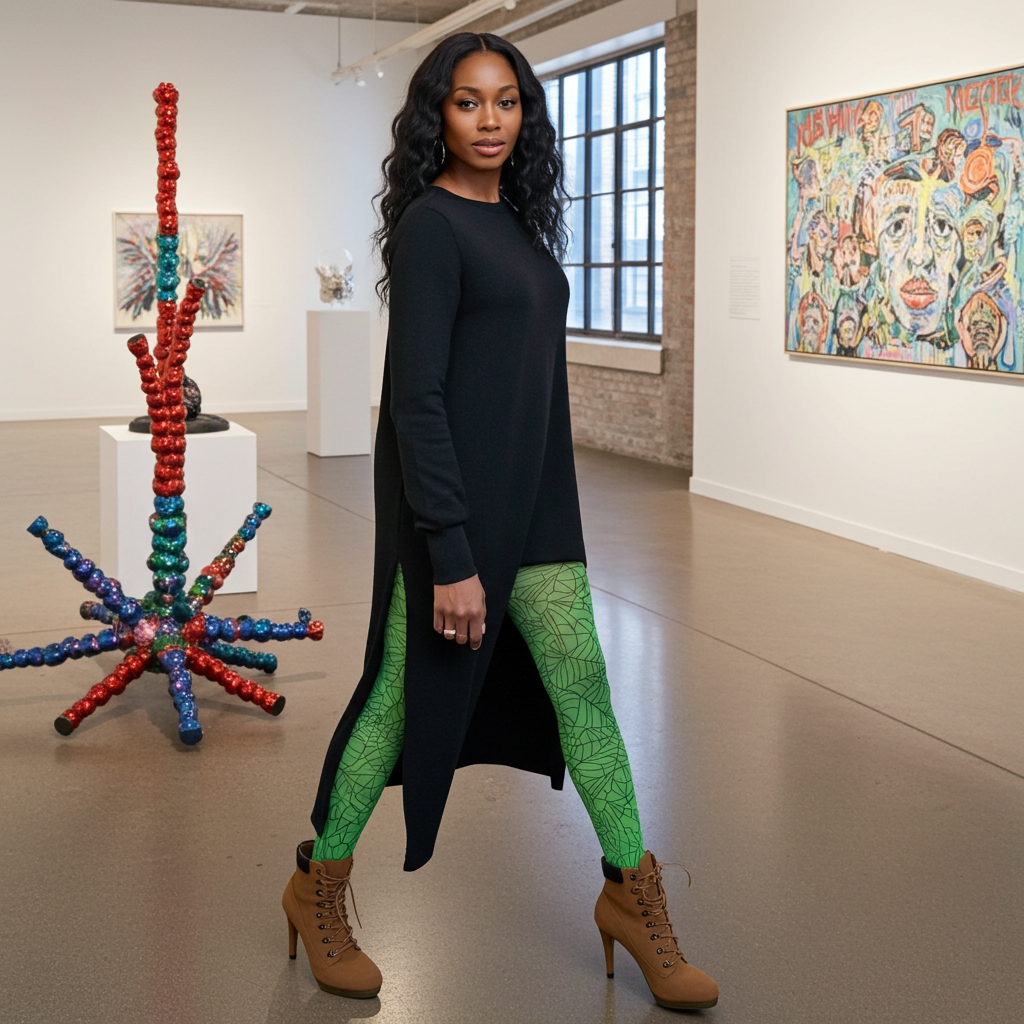 Green Printed Tights - Spider Webs