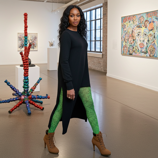 Green Printed Tights - Spider Webs