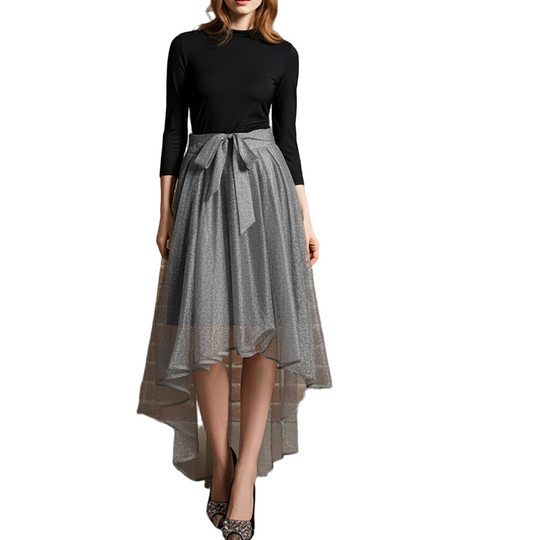 Mesh Hi-Lo Silver Metallic Skirt