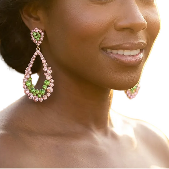Pink & Green Crystal Loop Tear Drop Earrings