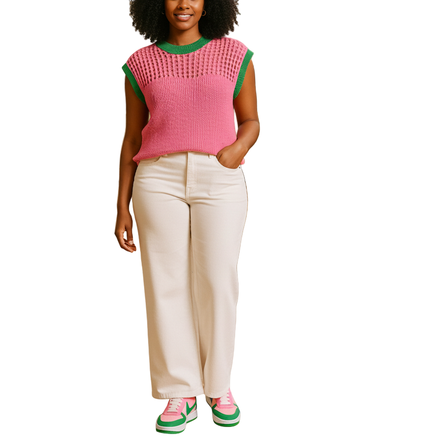 Woman standing in a greenhouse with plants and flowers around her
