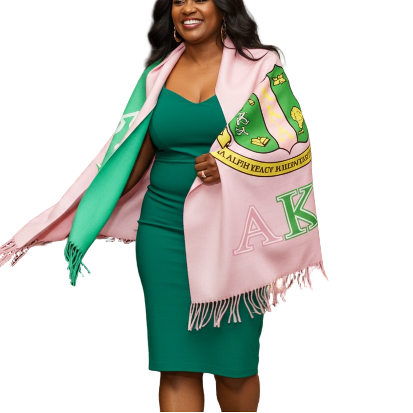 AKA Sorority Pale Pink & Green Fashion Shawl Scarf AKA Sorority Pale Pink & Green Fashion Shawl Scarf