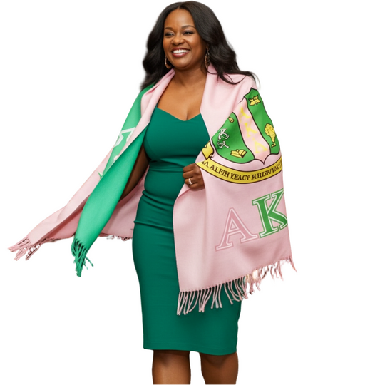 AKA Sorority Pale Pink & Green Fashion Shawl Scarf