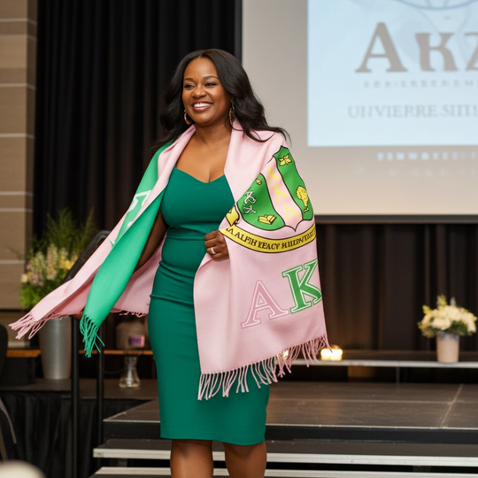 AKA Sorority Pale Pink & Green Fashion Shawl Scarf