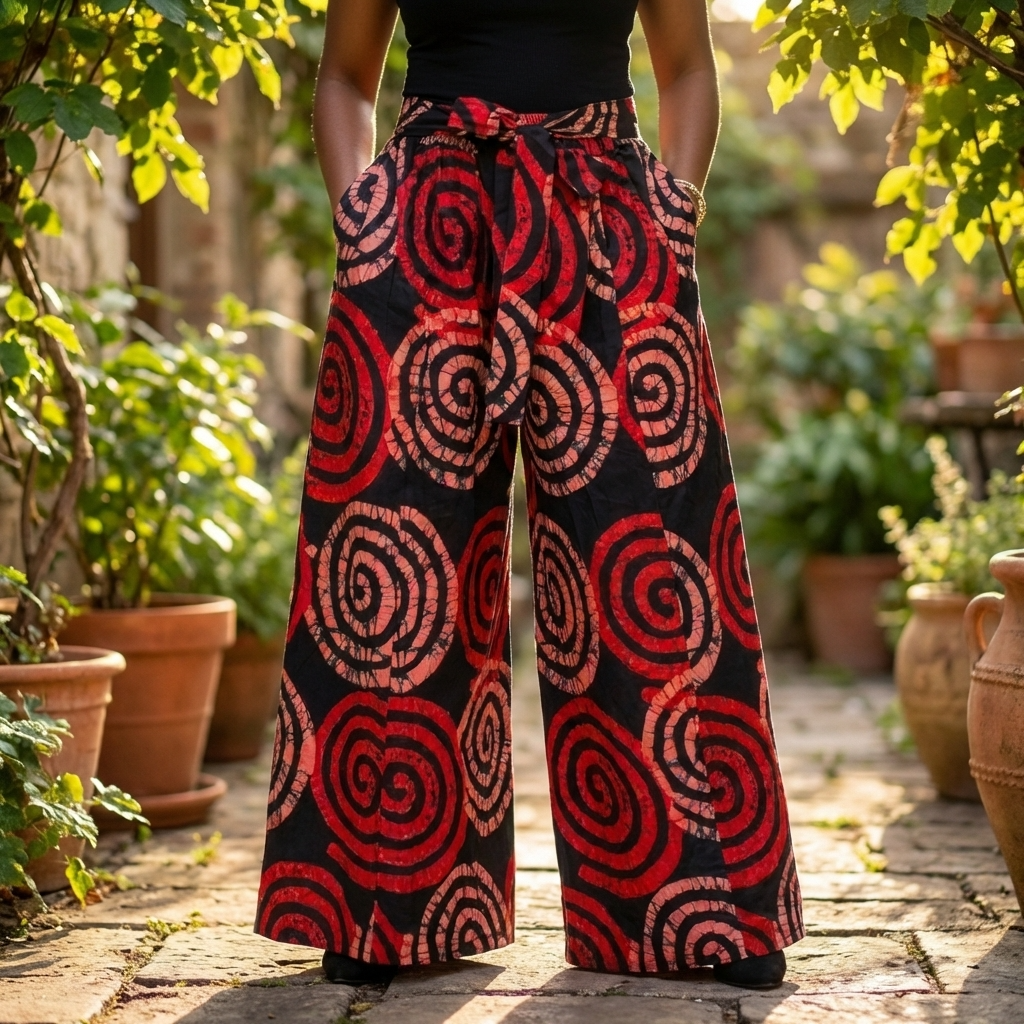 African Cotton Palazzo Pants with Head Scarf