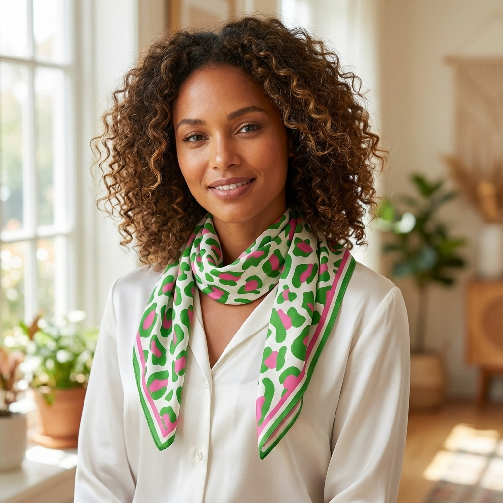 Pink & Green Leopard Print Color Story Square Scarf