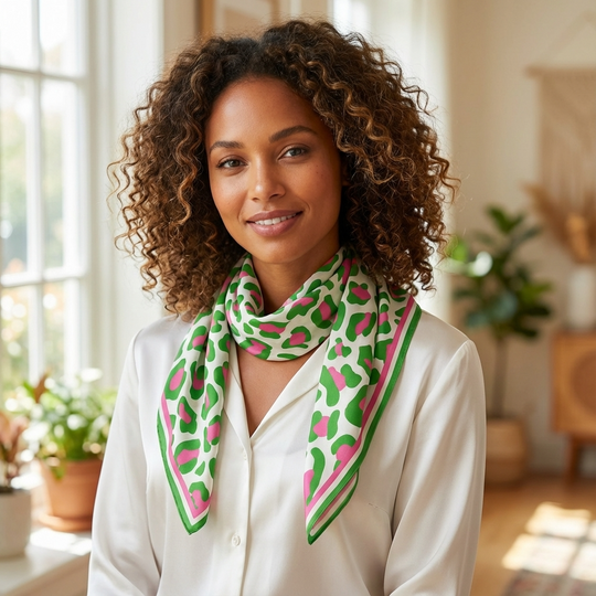 Pink & Green Leopard Print Color Story Square Scarf