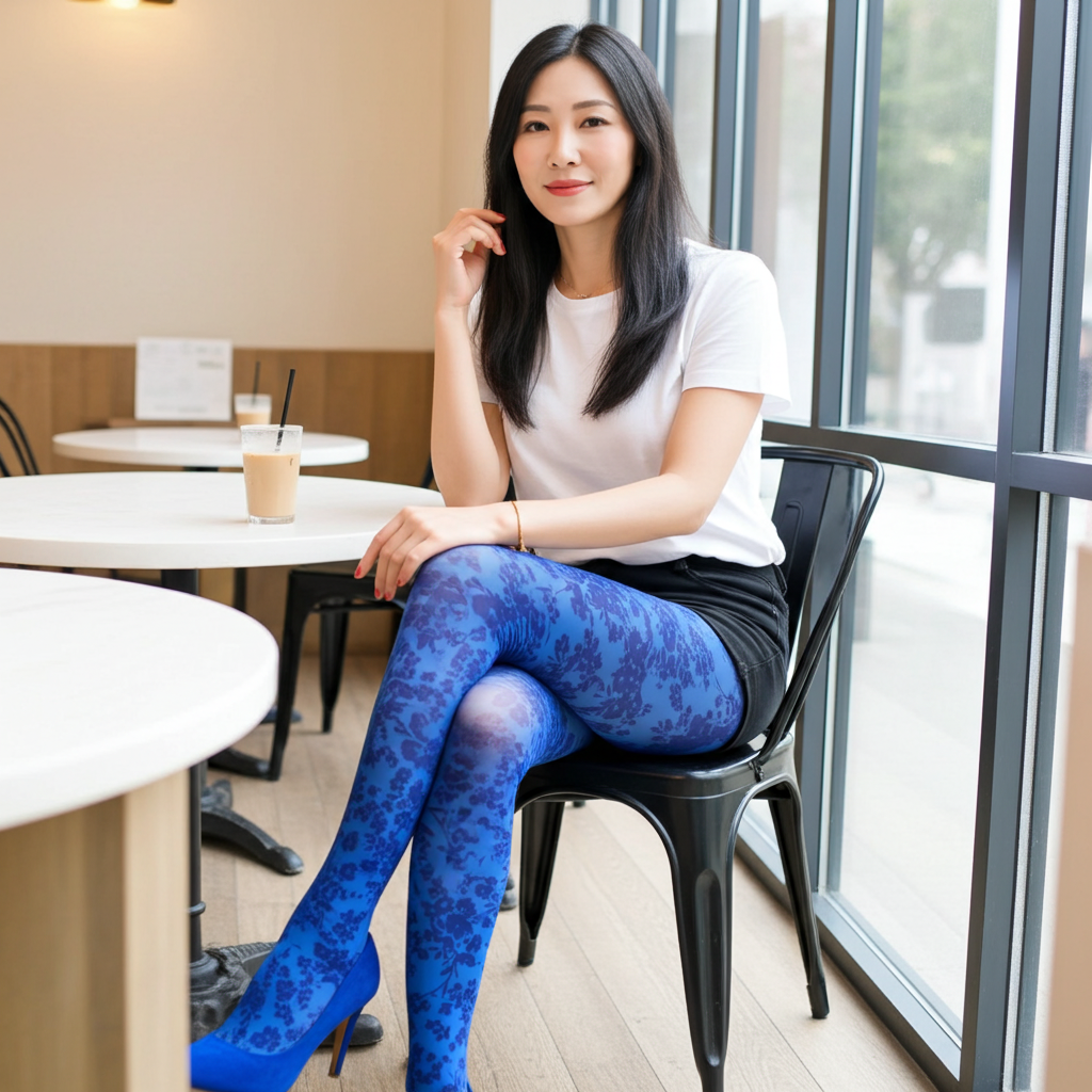 Blue Cornflower Printed Tights