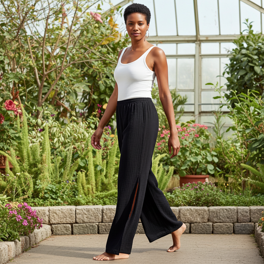 Cotton Side Slit Pant - Black