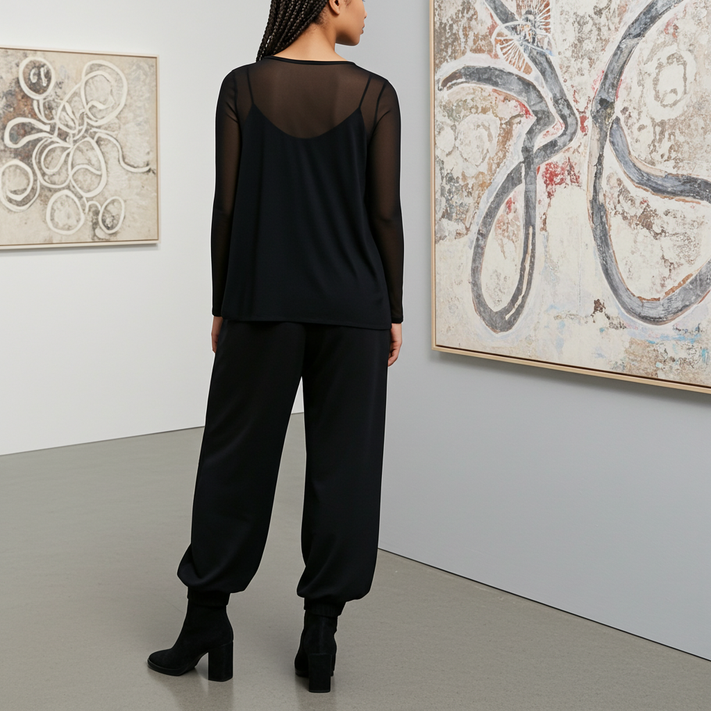 Tllly Top – Medium Length Sheer Mesh Tunic | Black