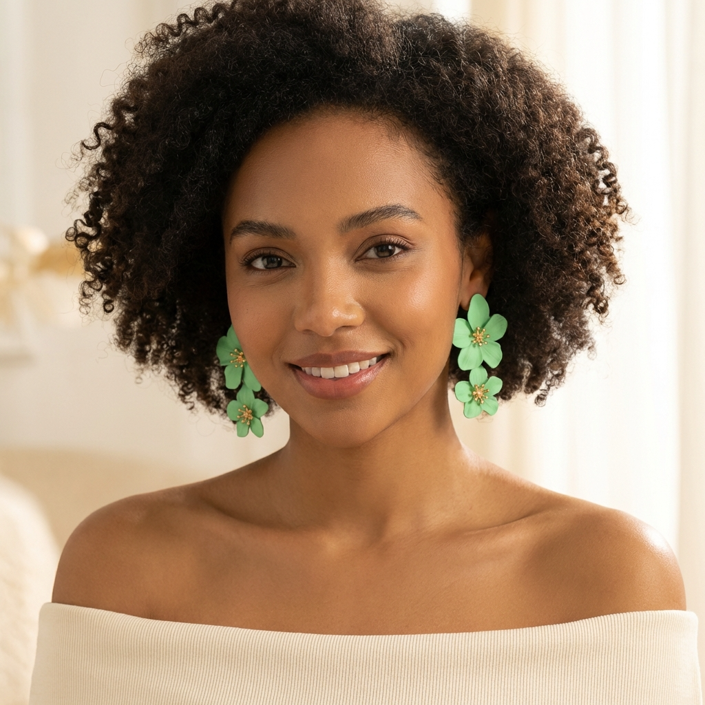 Hawaiian Acrylic Alloy Flower Post Dangle Earrings: Lime