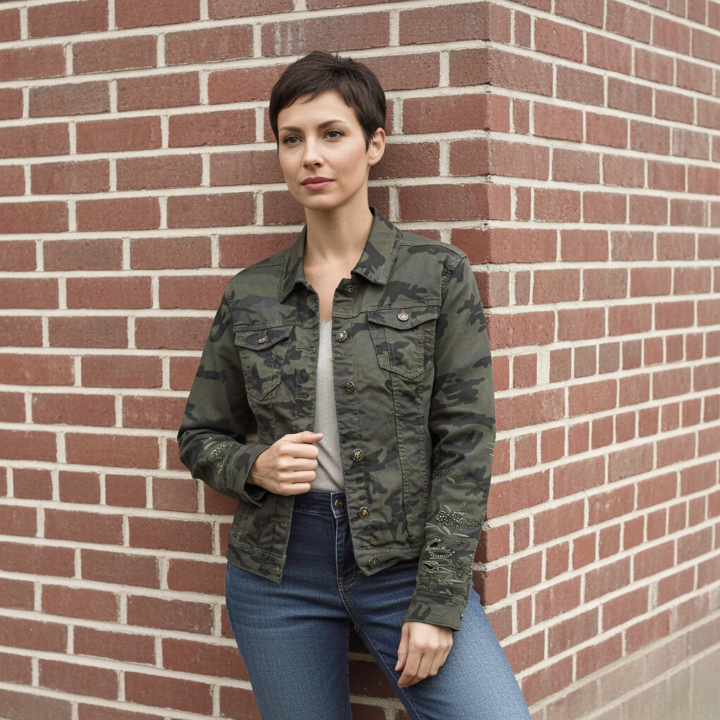 Chaqueta vaquera estilo camuflaje bordado