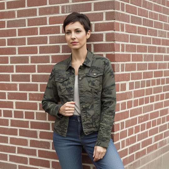 Chaqueta vaquera estilo camuflaje bordado