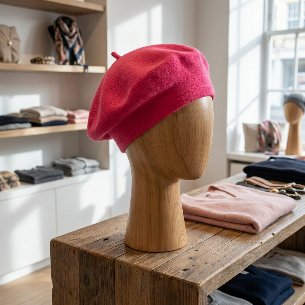 Classic Acrylic Beret - Hot Pink