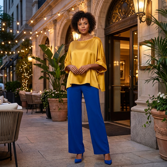 Stretch Satin Oversized Top – Gold