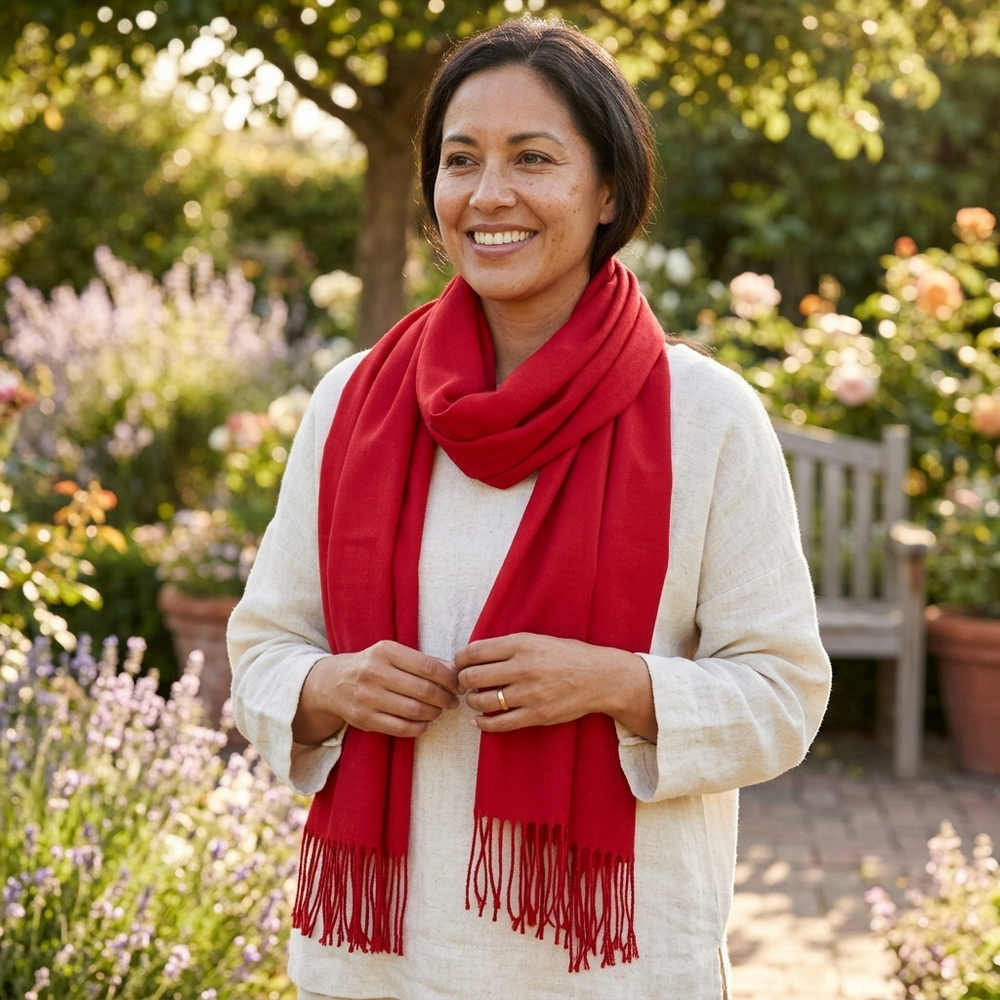 Red Pashmina Shawl with Fringe