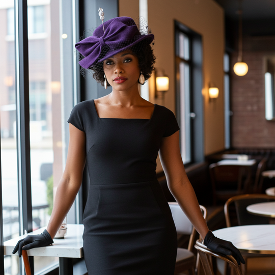 Sombrero pequeño de terciopelo con velo de red