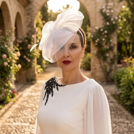 Crinoline Flower Headband Feather Trim: White
