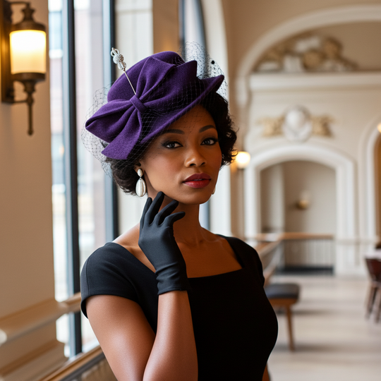 Sombrero pequeño de terciopelo con velo de red