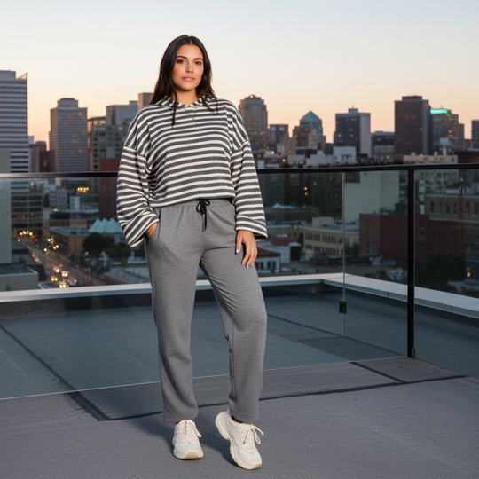 Striped Hoodie Bell Sleeve Top