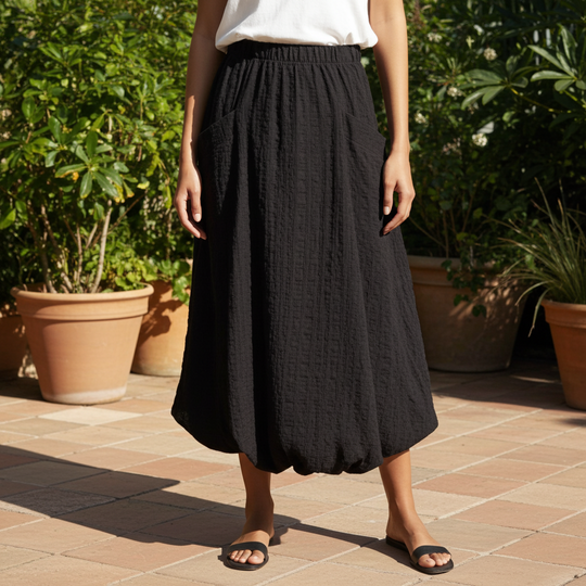 Bubble Hem Midi Skirt - Pebble