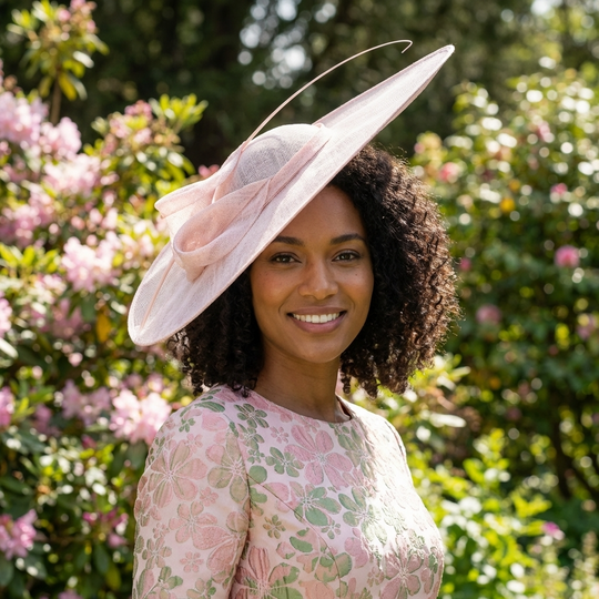 Lt. Pink Wide Brim Sinamay Saucer Fascinator Hat