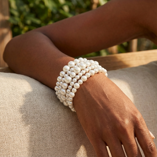 Classic Pearl Stretch Bracelet Set (5-Piece Stack) - White