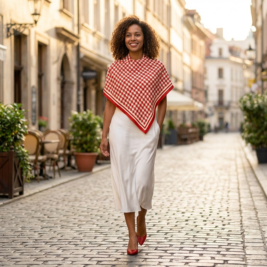 Red & Cream Houndstooth Color Story Square Scarf