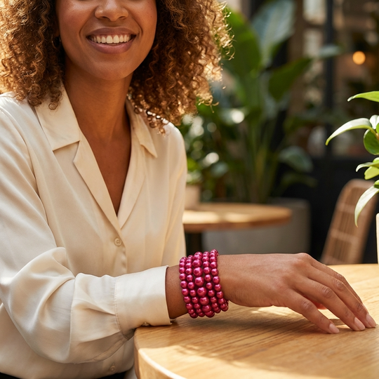 Classic Pearl Stretch Bracelet Set (5-Piece Stack) - Red