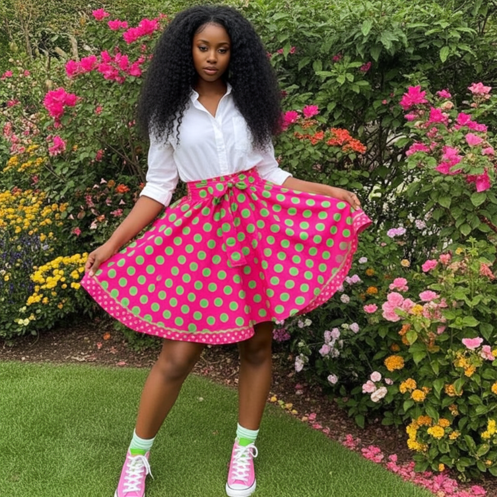 Pink and Green Polka Dot Skirt