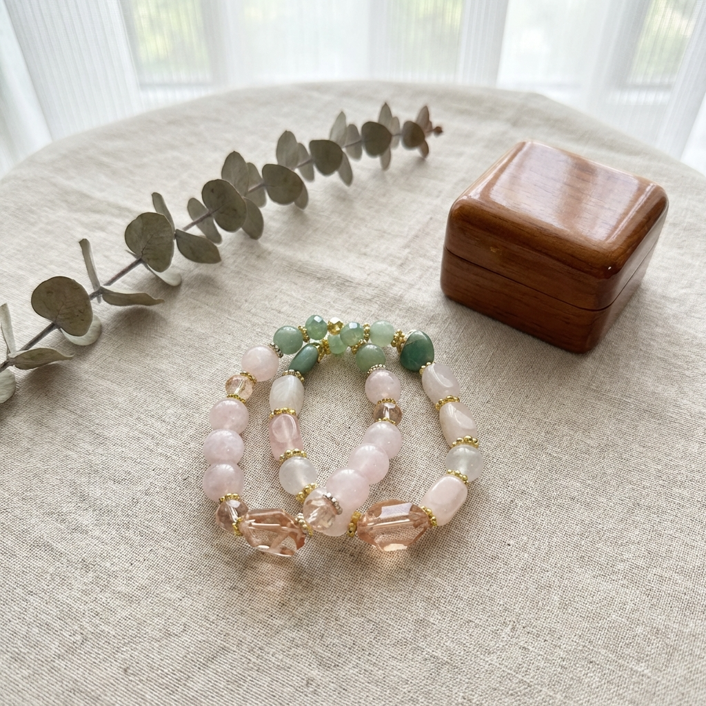 JBM Designs Green Aventurine & Rose Jade Beaded Bracelet - S6