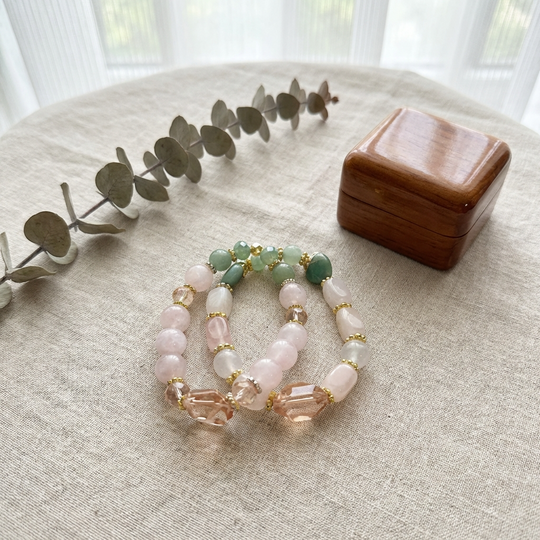 JBM Designs Green Aventurine & Rose Jade Beaded Bracelet - S6