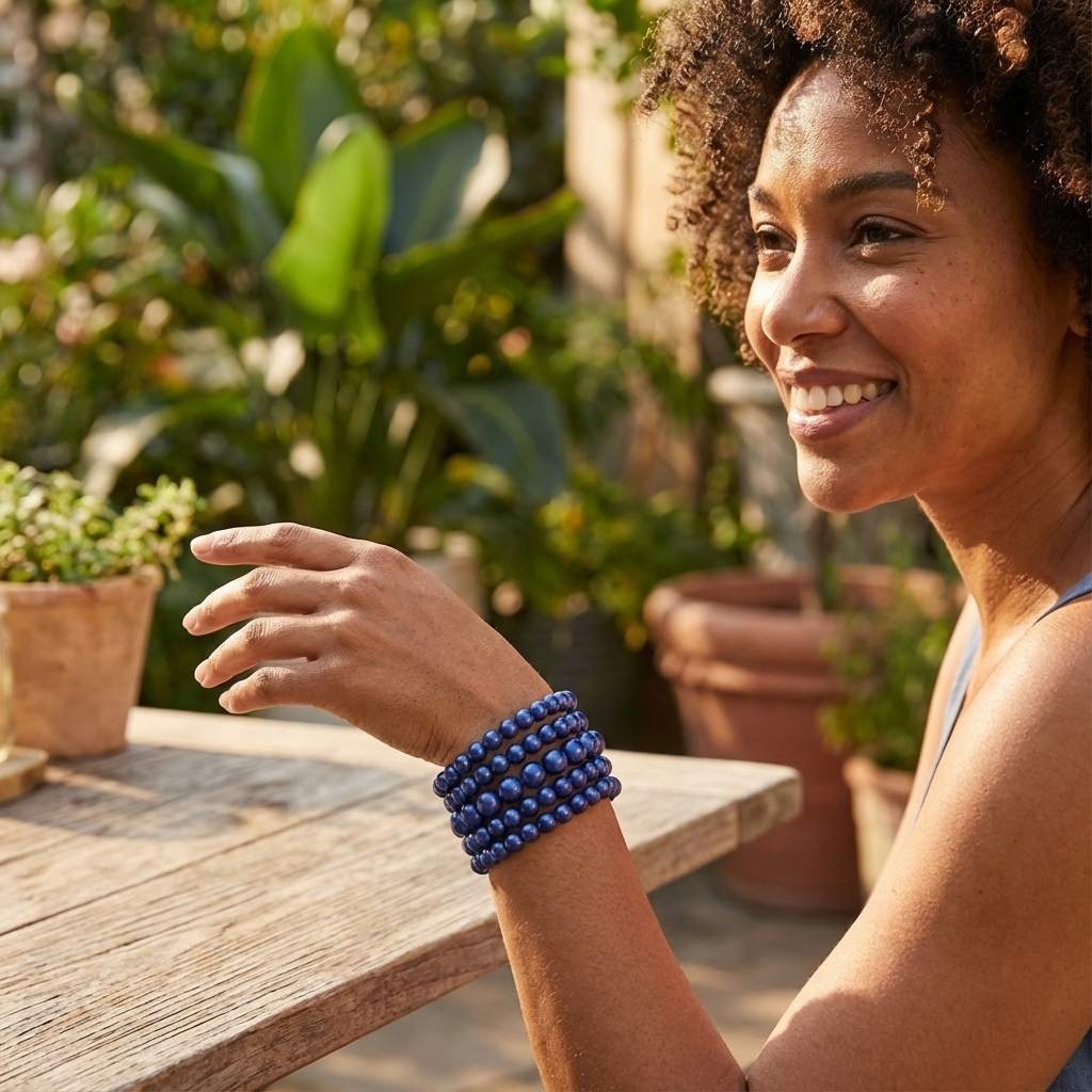 Classic Pearl Stretch Bracelet Set (5-Piece Stack) - Royal Blue
