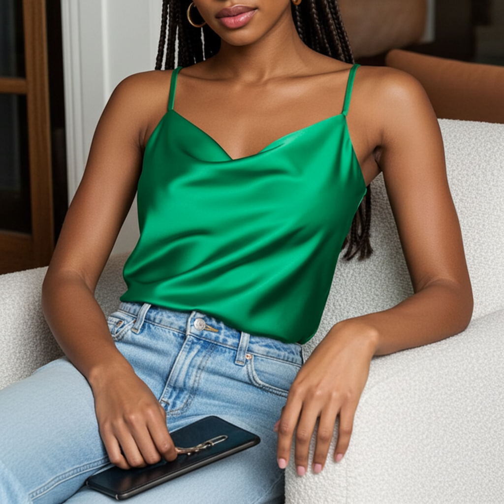 Silky Satin Solid Camisole - Green