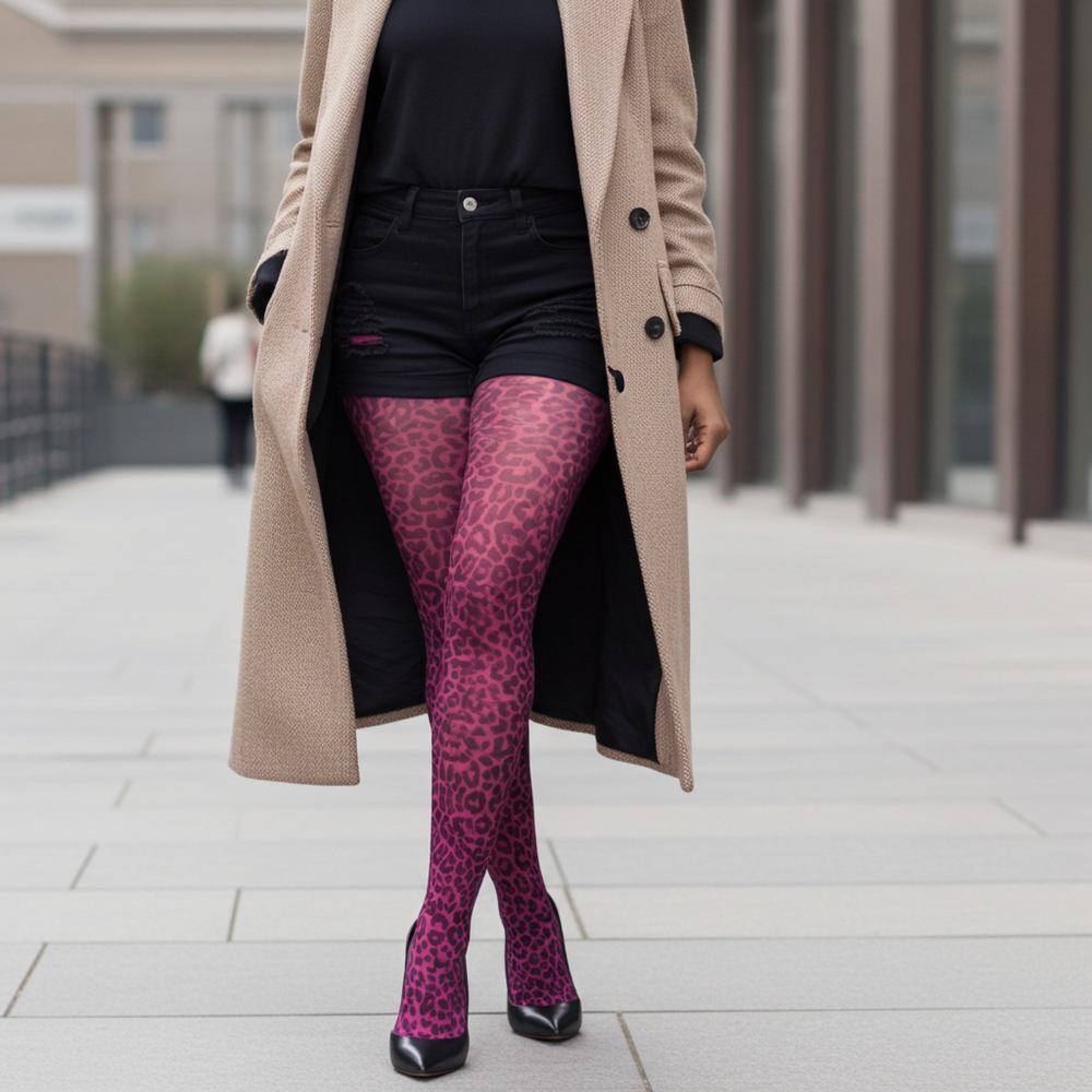 Pink Leopard Printed Tights
