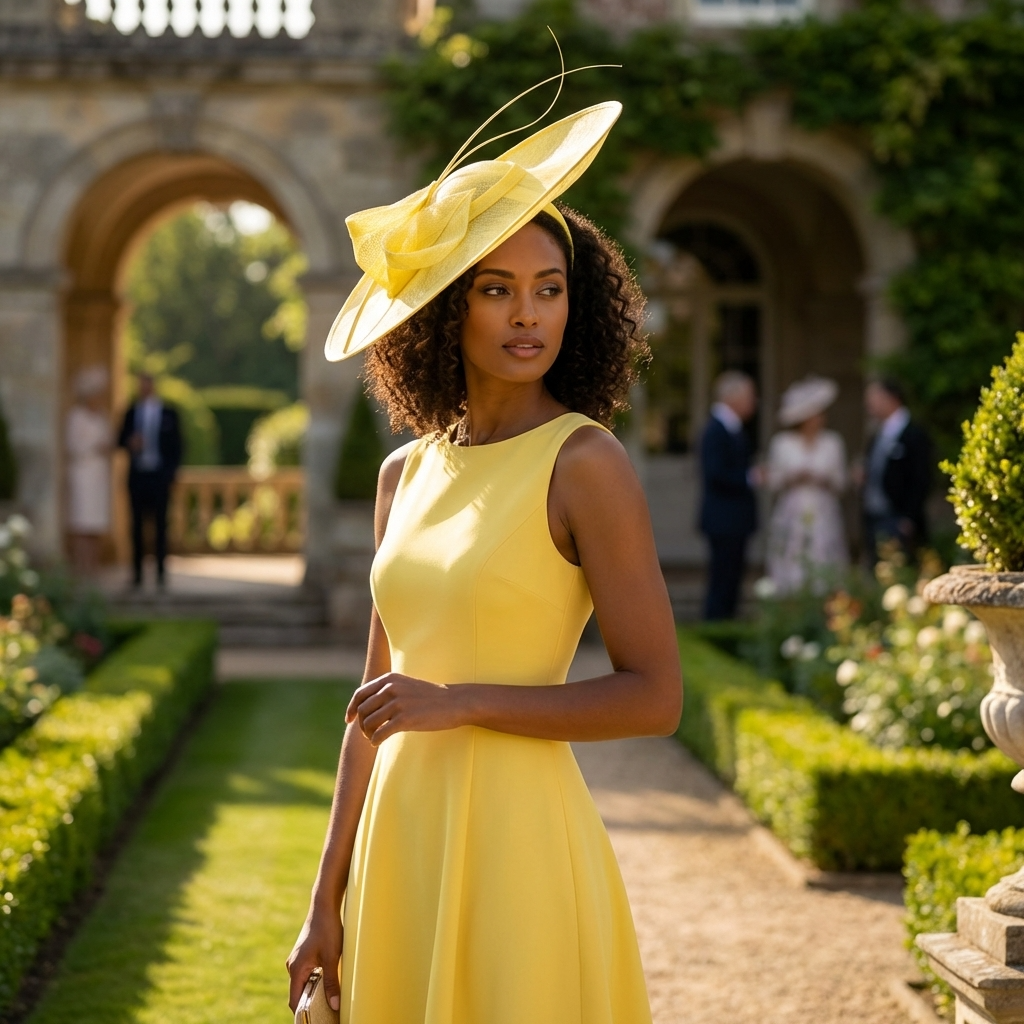 Yellow Wide Brim Sinamay Saucer Fascinator Hat