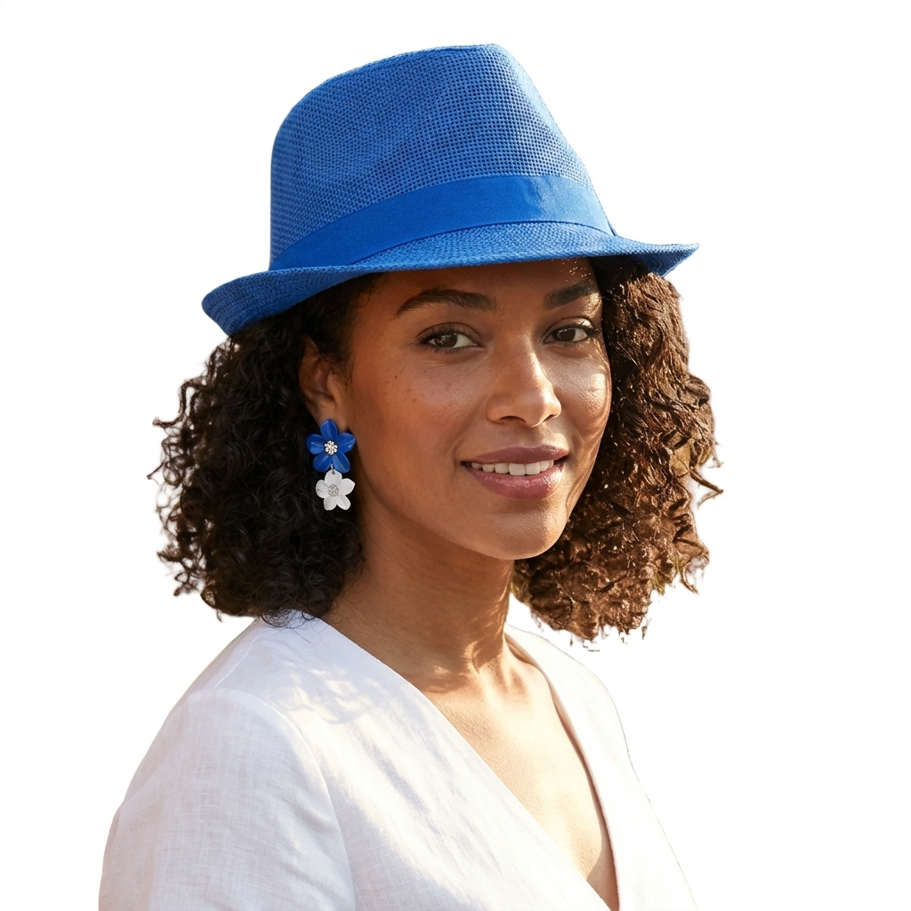 Paper Braid Panama Fedora Hat with Satin Band – Royal Blue