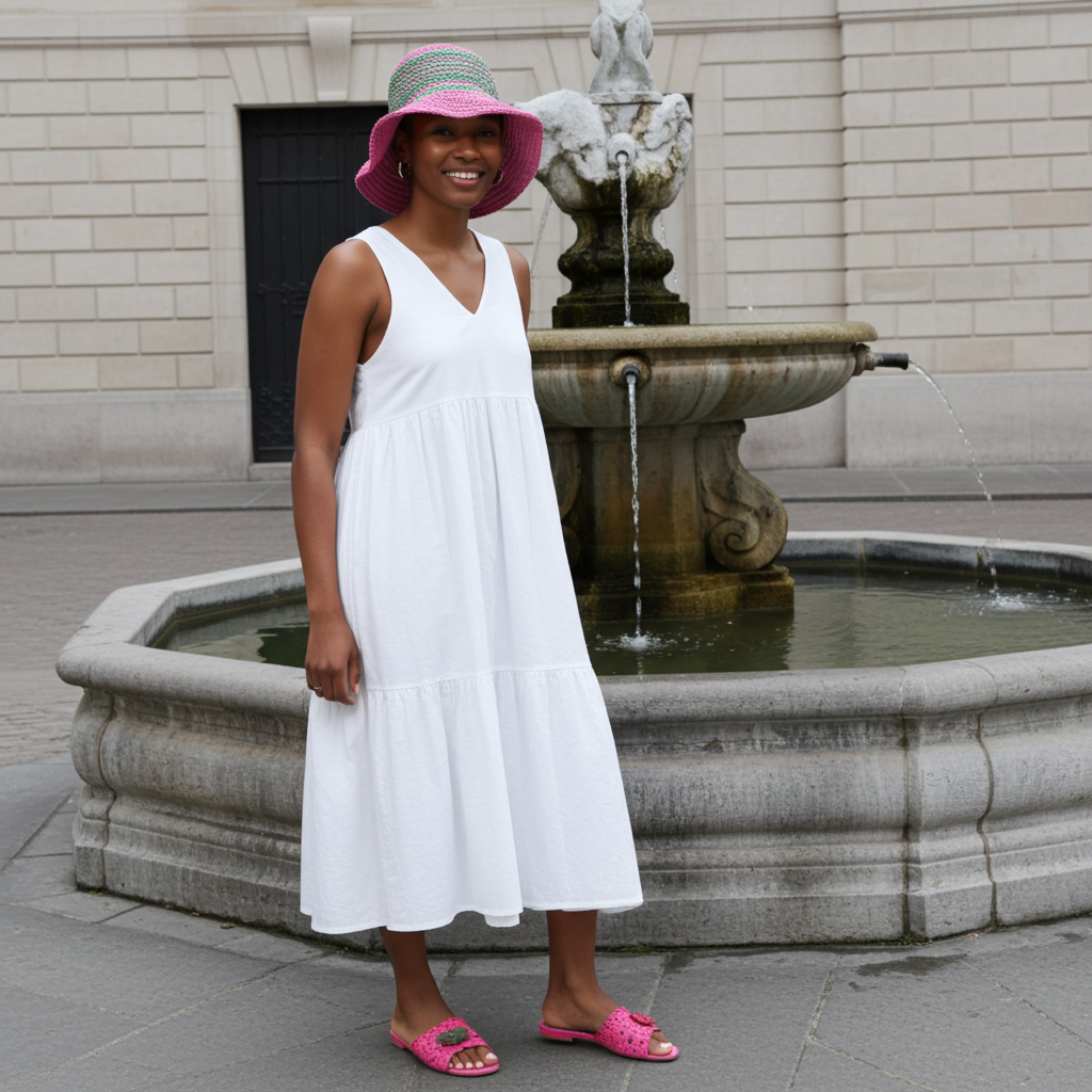 Sombrero de paja con rayas rosas y verdes