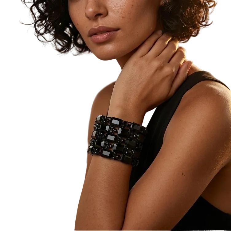 Pulsera elástica de noche con tres filas de piedras marquesas