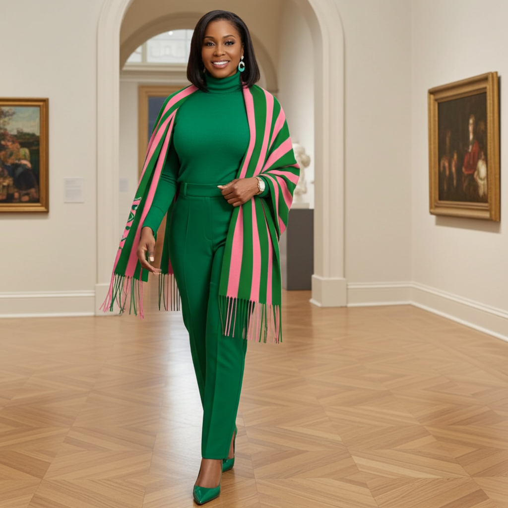 AKA Two-Tone Striped Fringe Shawl Scarf