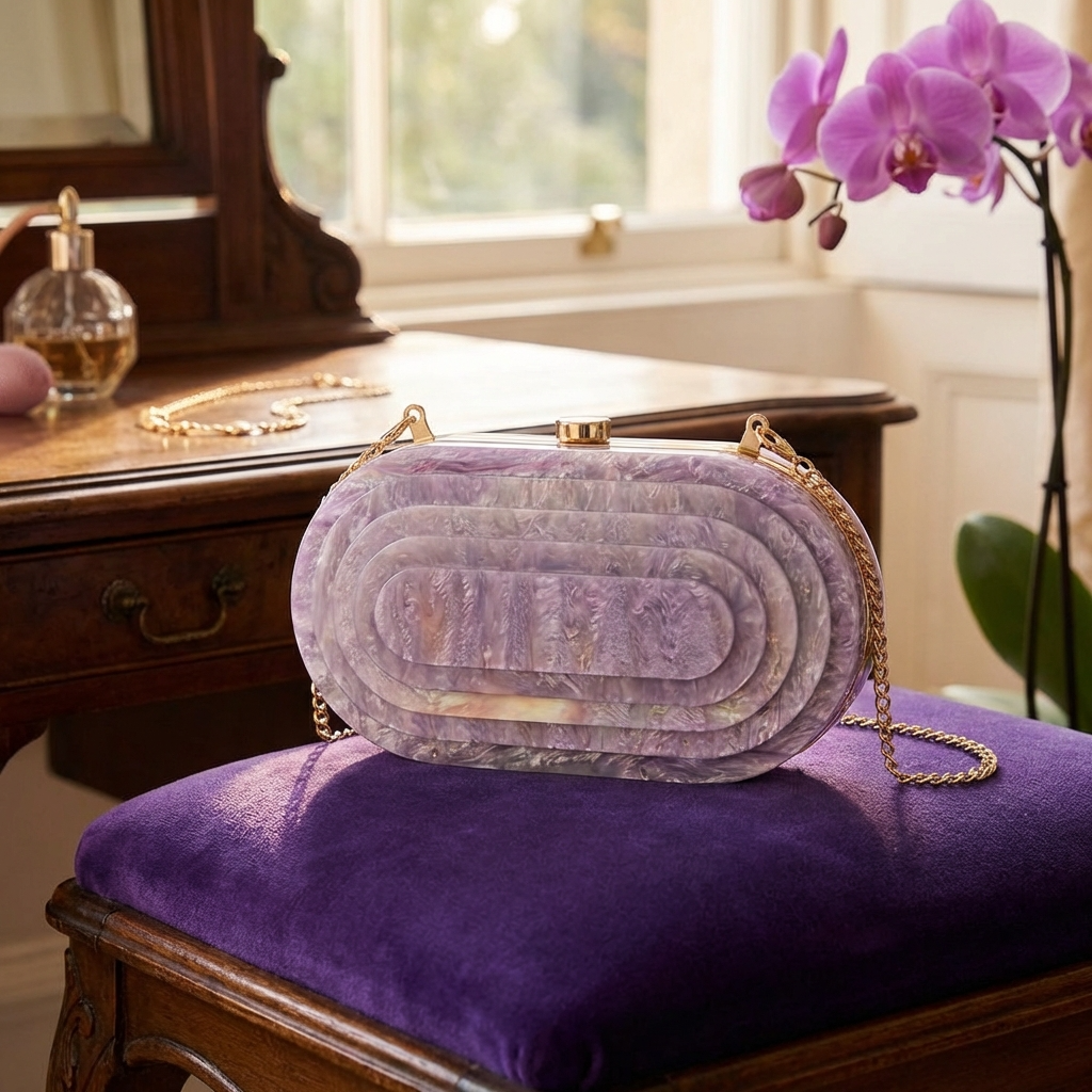 Lavender Deco Clutch – Acrylic Crossbody & Evening Bag