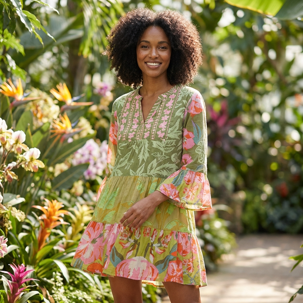 Sunset Floral Cotton Tunic Dress