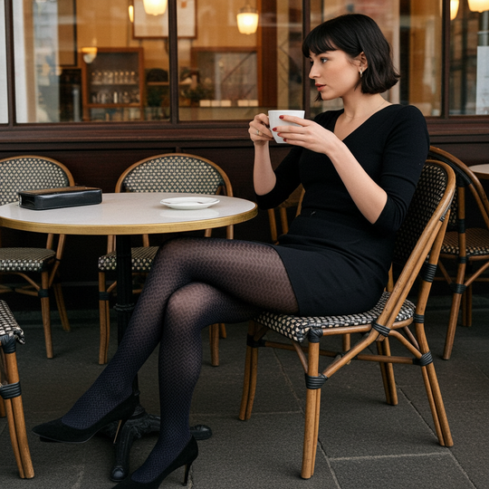 Black and Gray Herringbone Printed Tights