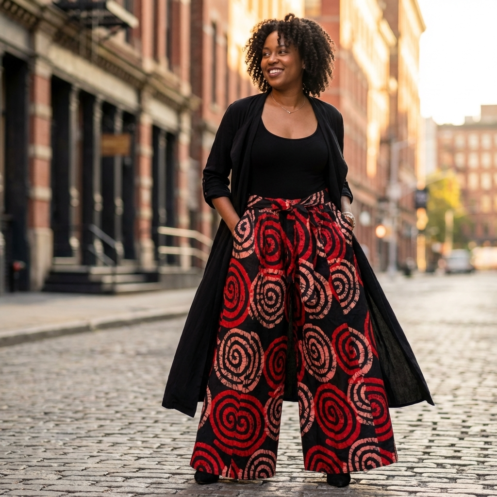 African Cotton Palazzo Pants with Head Scarf